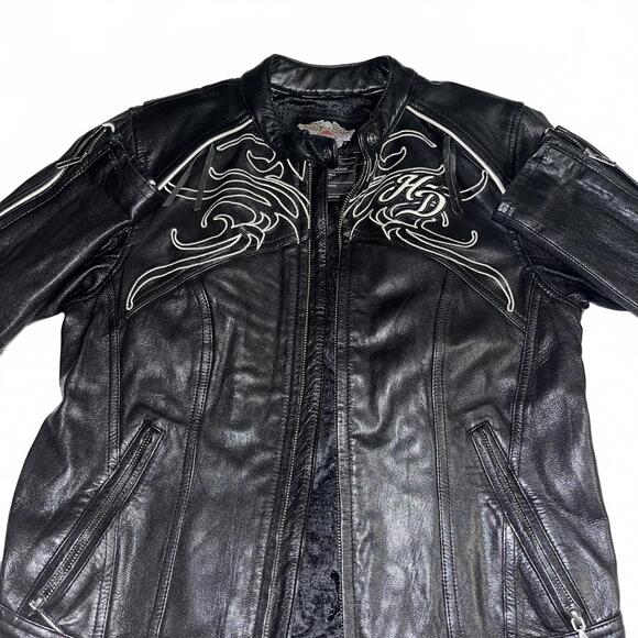 Harley-Davidson Women's Small Leather Motorcycle Jacket with Embroidered Design - Picture 3 of 9